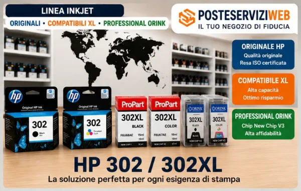 HP302 Cartucce HP 302 e HP 302XL Originali e Compatibili Nero e Colore | POSTESERVIZIWEB