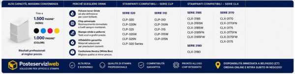 Toner Compatibile per Samsung CLP-320 / CLP-315 / CLX-3185 (Serie CLT-4072S & CLT-4092S) Toner Compatibile per Samsung CLP-320 / CLP-315 / CLX-3185 (Serie CLT-4072S & CLT-4092S) – Seleziona Colore 🖨️✨