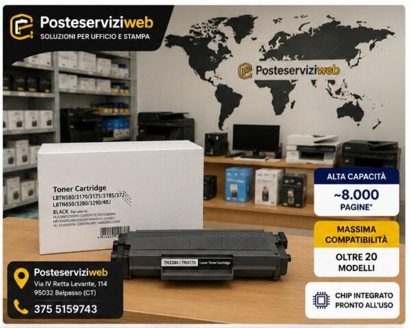 Toner Compatibile Brother TN-3280 / TN-3170 Nero – 8.000 Pagine