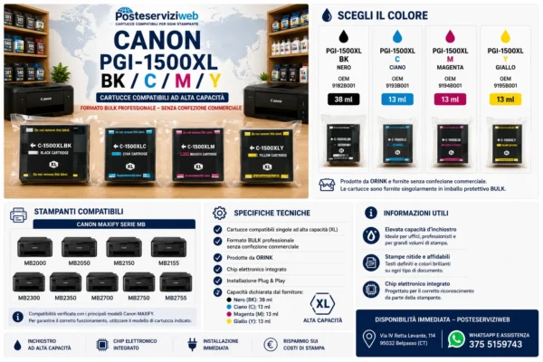 Cartucce Compatibili Canon PGI-1500XL BK / C / M / Y