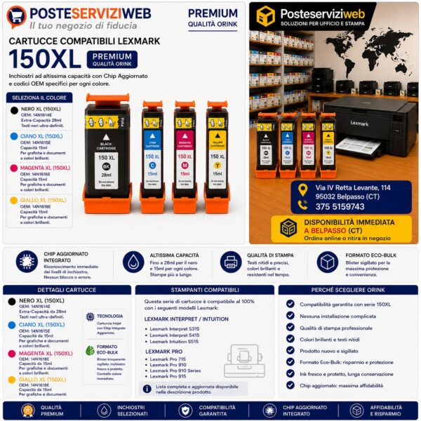 Cartucce Compatibili Lexmark 150XL Premium (Qualità Orink)