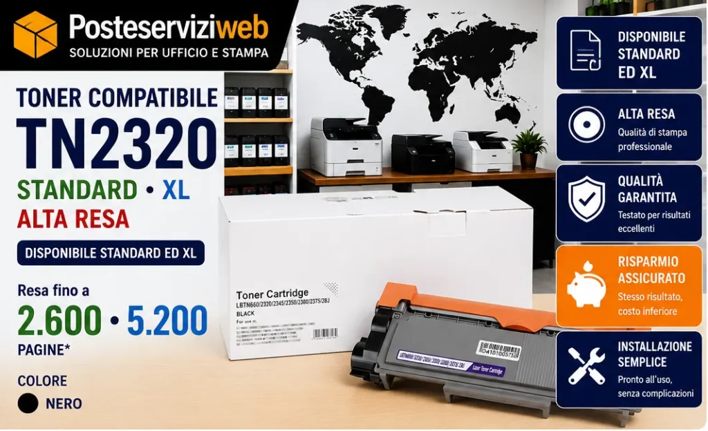 Toner Compatibile Brother TN2320 Nero con Varianti Standard e XL per HL-L2300 DCP-L2500 MFC-L2700