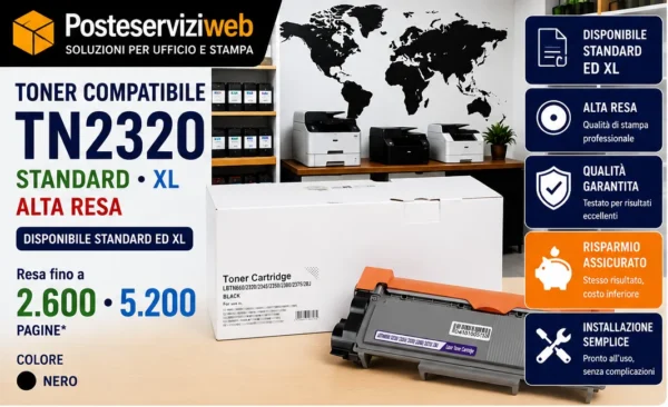 TN2320 Toner Compatibile Brother TN2320 Nero con Varianti Standard e XL per HL-L2300 DCP-L2500 MFC-L2700