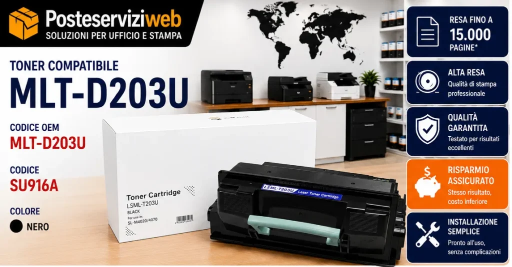 Toner Compatibile Samsung MLT-D203U SU916A Nero 15.000 Pagine per ProXpress M4020 M4070