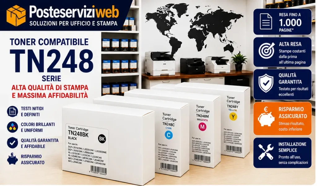 Toner Brother TN248 Compatibile BK C M Y 1000 Pagine per HL DCP MFC