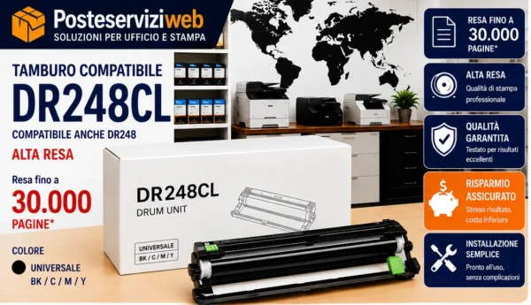 DR248 Tamburo Compatibile Brother DR248CL Universale BK C M Y per HL DCP MFC fino a 30.000 Pagine