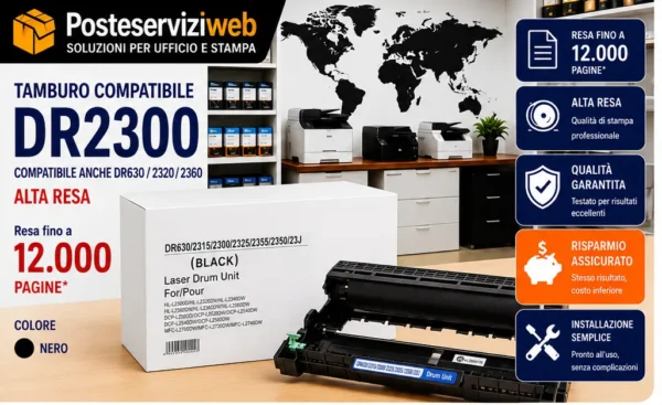 Tamburo Compatibile Brother DR2300 DR-2300 per HL-L2300 DCP-L2500 MFC-L2700 – 12.000 Pagine