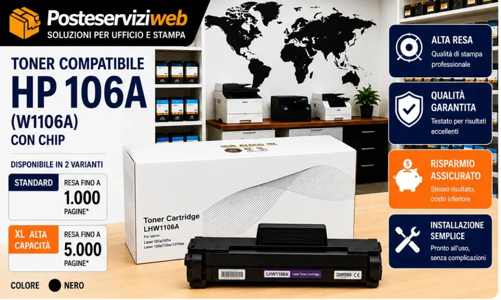 Toner Compatibile HP W1106A 106A con Chip Standard e XL per HP Laser 107 135 137