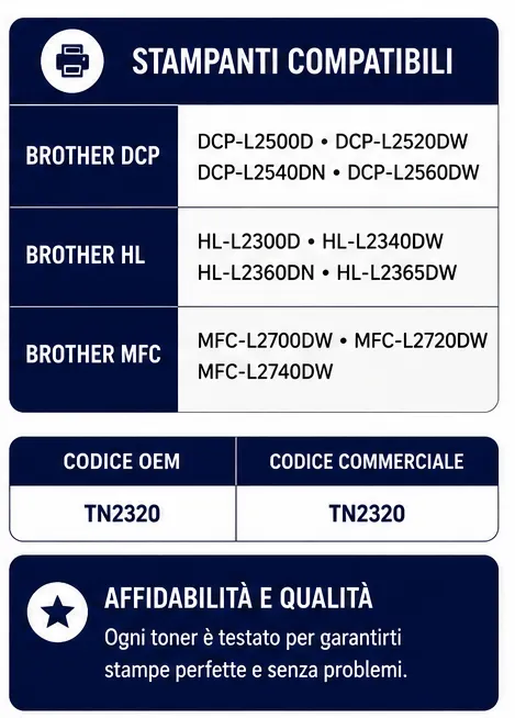 TN2320 Toner Compatibile Brother TN2320 Nero con Varianti Standard e XL per HL-L2300 DCP-L2500 MFC-L2700