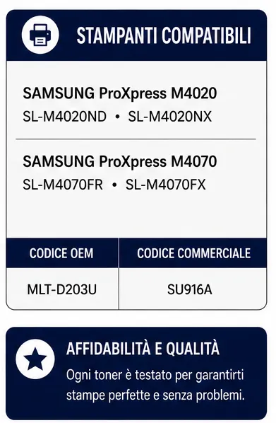 Toner Compatibile Samsung MLT-D203U SU916A Nero 15.000 Pagine per ProXpress M4020 M4070