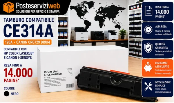 ce314 Tamburo Compatibile HP CE314A 126A Canon CRG729 Drum per HP Color LaserJet e Canon i-SENSYS