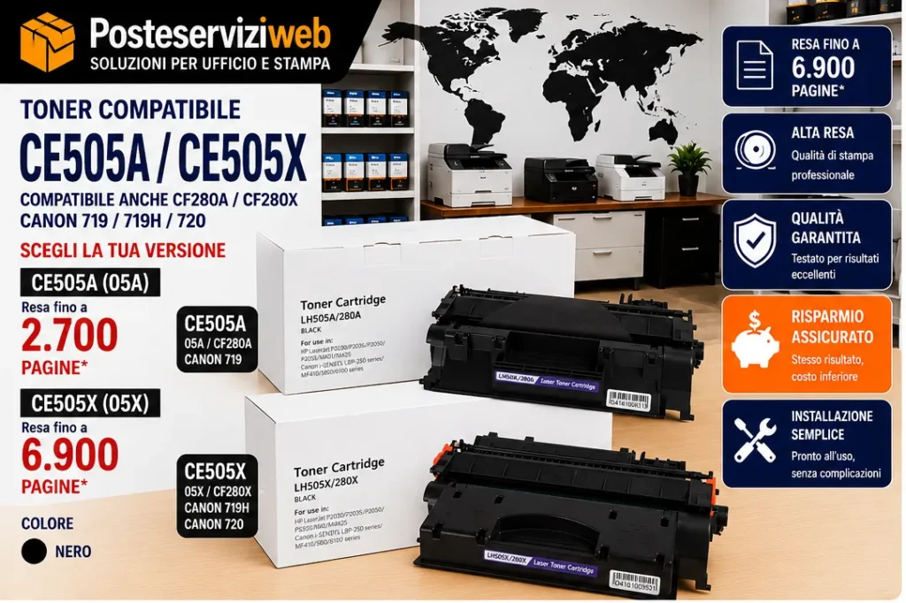 Toner Compatibile HP CE505A CE505X 05A 05X Canon 719 719H Nero per LaserJet P2035 P2055 M401 M425
