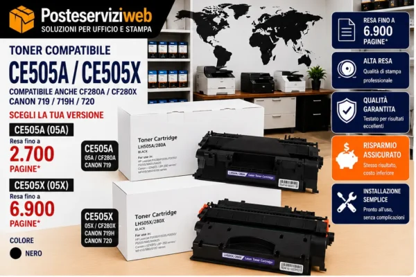 ce505 Toner Compatibile HP CE505A CE505X 05A 05X Canon 719 719H Nero per LaserJet P2035 P2055 M401 M425