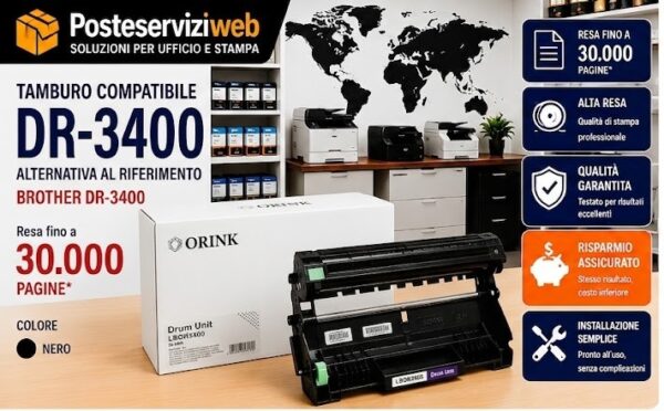 Tamburo compatibile Brother DR-3400 – Nero – fino a 30.000 pagine