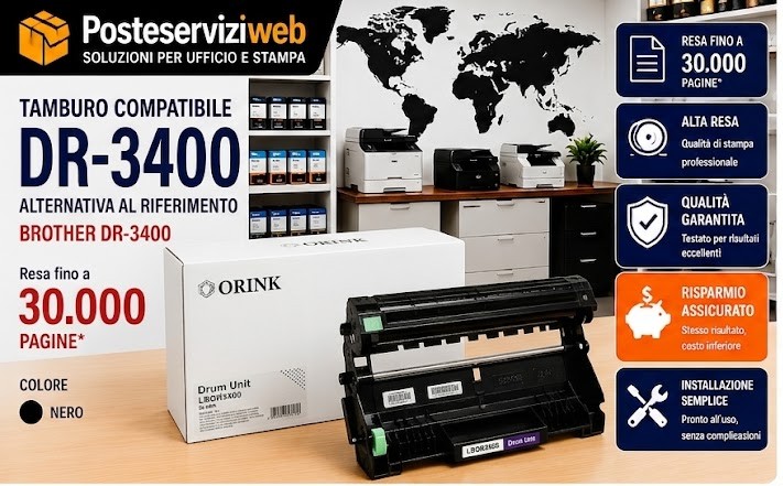 Tamburo compatibile Brother DR-3400 – Nero – fino a 30.000 pagine