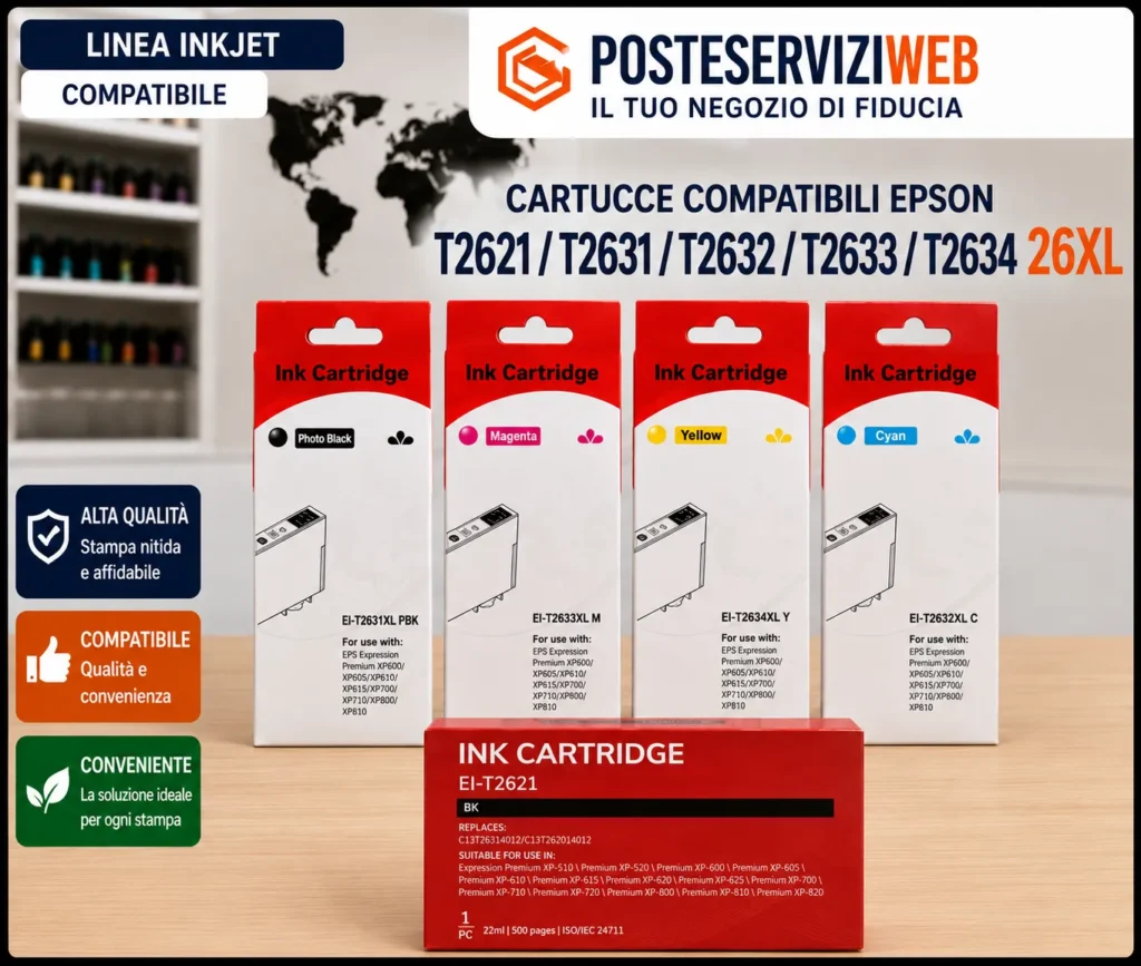 NEGOZIO 3 Cartucce Compatibili Epson T2621 / T2631 / T2632 / T2633 / T2634 26XL