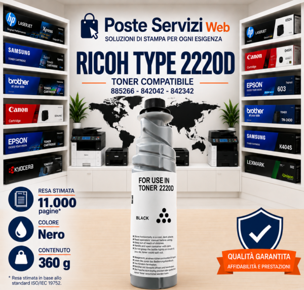 toner 2220d Toner Compatibile Ricoh Type 2220D 885266 – 11.000 Pagine
