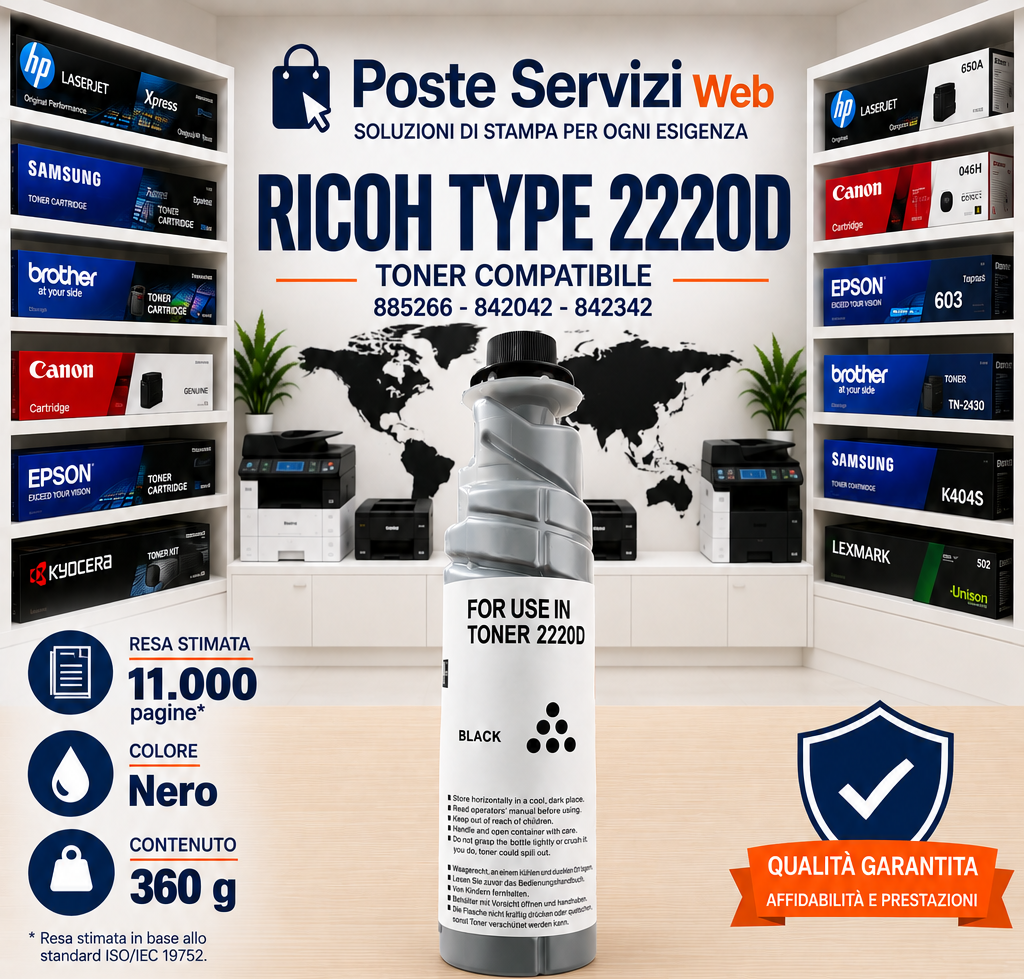 Toner Compatibile Ricoh Type 2220D 885266 – 11.000 Pagine